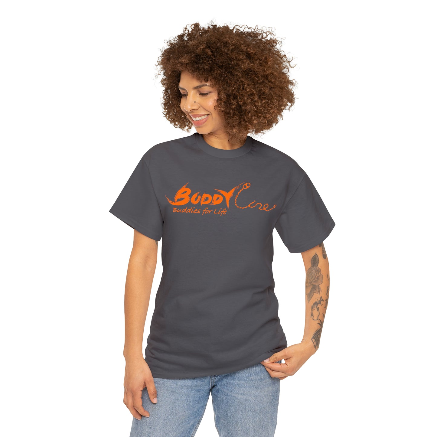 Buddy Line Unisex Heavy Cotton Tee (orange text)