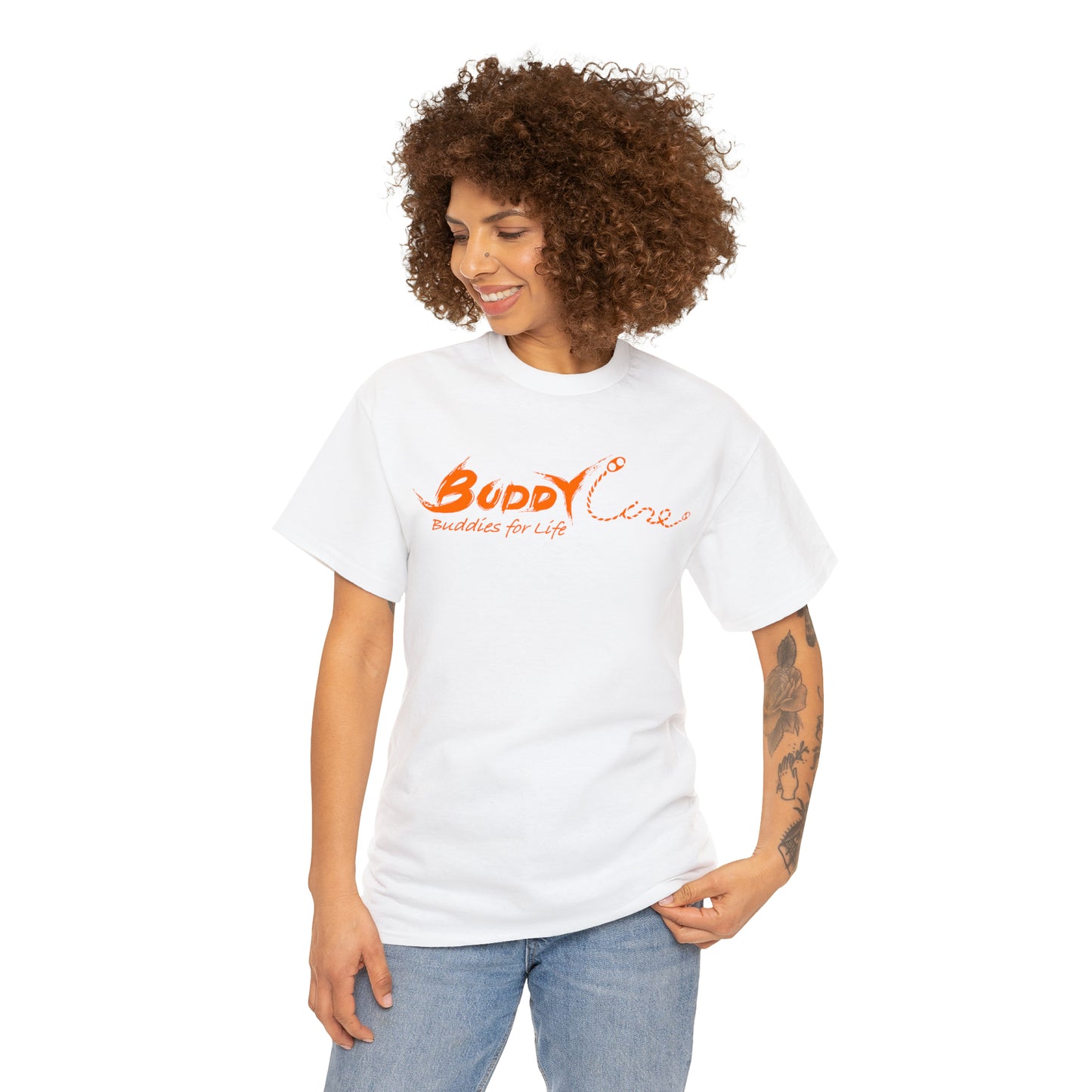 Buddy Line Unisex Heavy Cotton Tee (orange text)