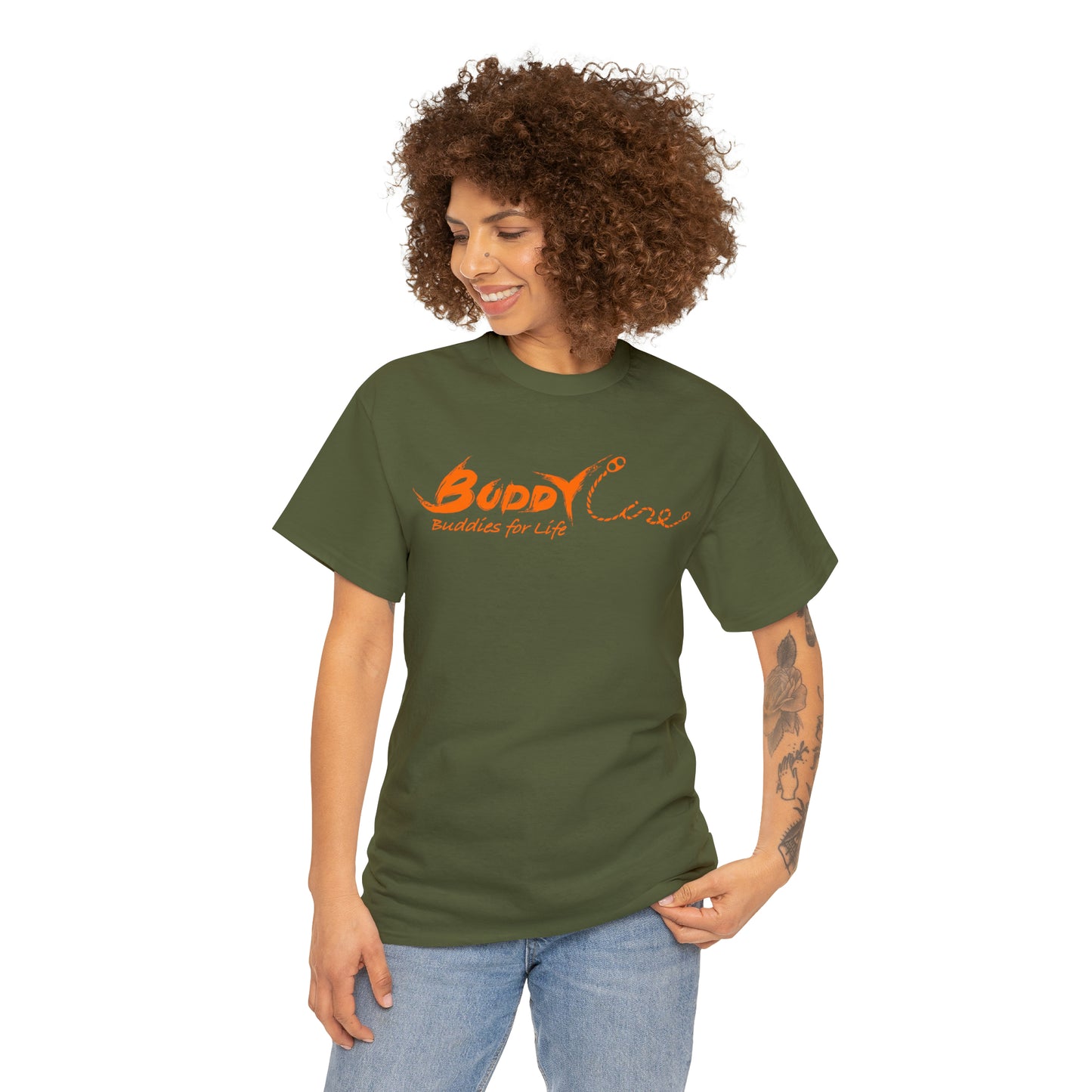 Buddy Line Unisex Heavy Cotton Tee (orange text)