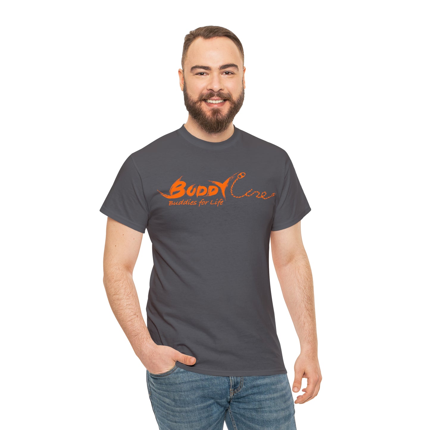 Buddy Line Unisex Heavy Cotton Tee (orange text)